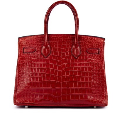 *RARE* Hermes Birkin 30 Dark Red Matte Crocodile Leather 18K white Gold Diamond hardware