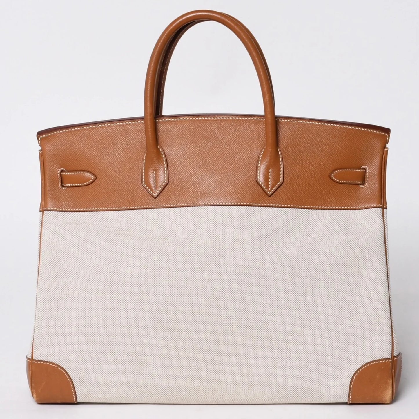 Hermes birkin 40 gold Barenia leather and beige canvas palladium hardware