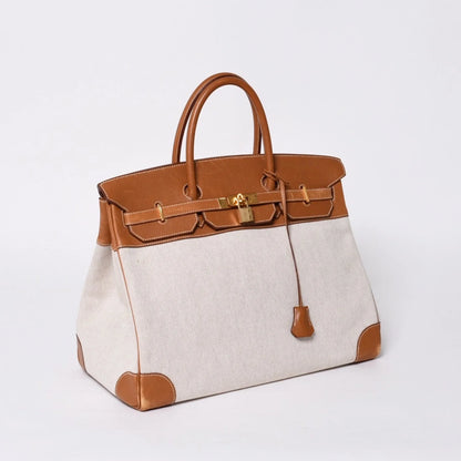 Hermes birkin 40 gold Barenia leather and beige canvas palladium hardware