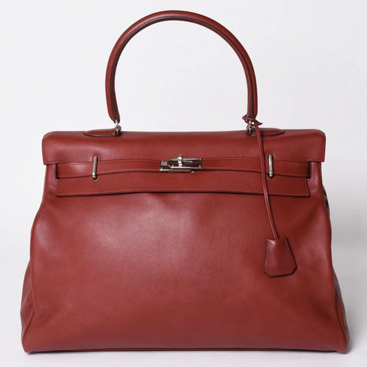 Rare HERMES Kelly 50 Relax Rouge H leather palladium hardware