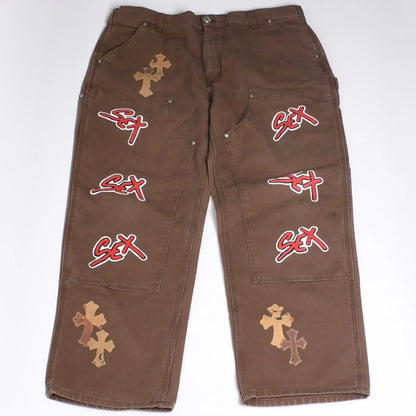 CHROME HEARTS × MATTY BOY SEX RECORDS brown Carpenter pants with cross patches