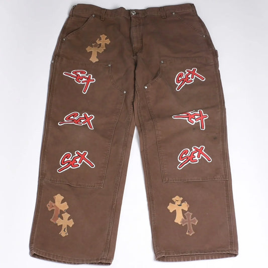 CHROME HEARTS × MATTY BOY SEX RECORDS brown Carpenter pants with cross patches