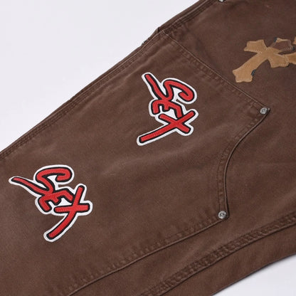 CHROME HEARTS × MATTY BOY SEX RECORDS brown Carpenter pants with cross patches