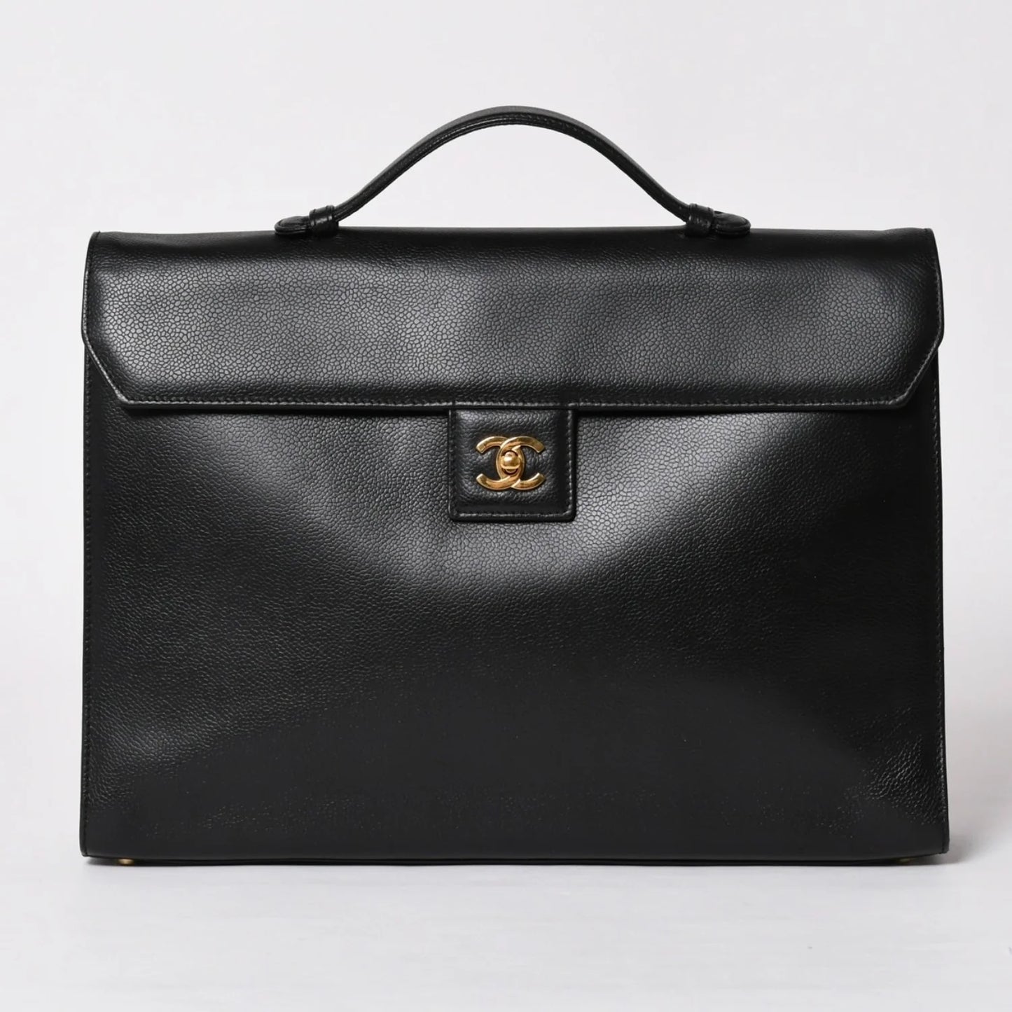 CHANEL briefcase business bag Black Caviar leather Gold Hardware