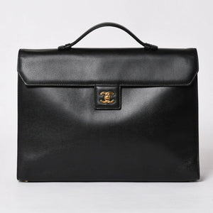 CHANEL briefcase business bag Black Caviar leather Gold Hardware