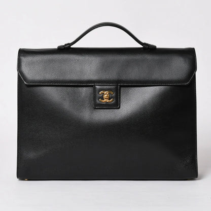 CHANEL briefcase business bag Black Caviar leather Gold Hardware