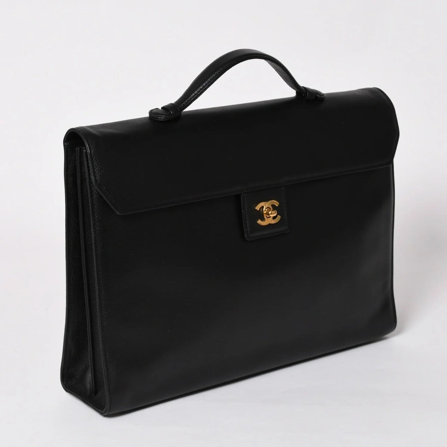 CHANEL briefcase business bag Black Caviar leather Gold Hardware