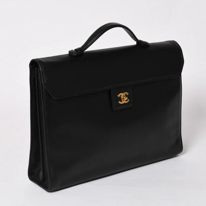 CHANEL briefcase business bag Black Caviar leather Gold Hardware
