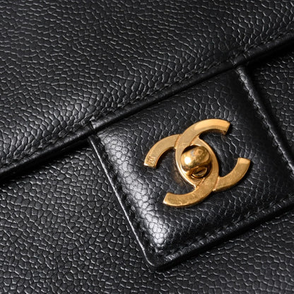 CHANEL briefcase business bag Black Caviar leather Gold Hardware