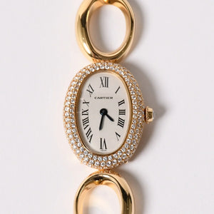 CARTIER Baignorire wristwatch 1968 Pavé diamond 18KYG Quartz