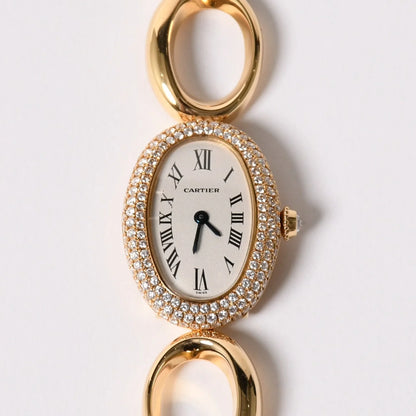 CARTIER Baignorire wristwatch 1968 Pavé diamond 18KYG Quartz