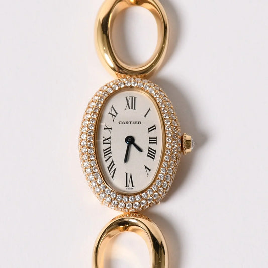 CARTIER Baignorire wristwatch 1968 Pavé diamond 18KYG Quartz