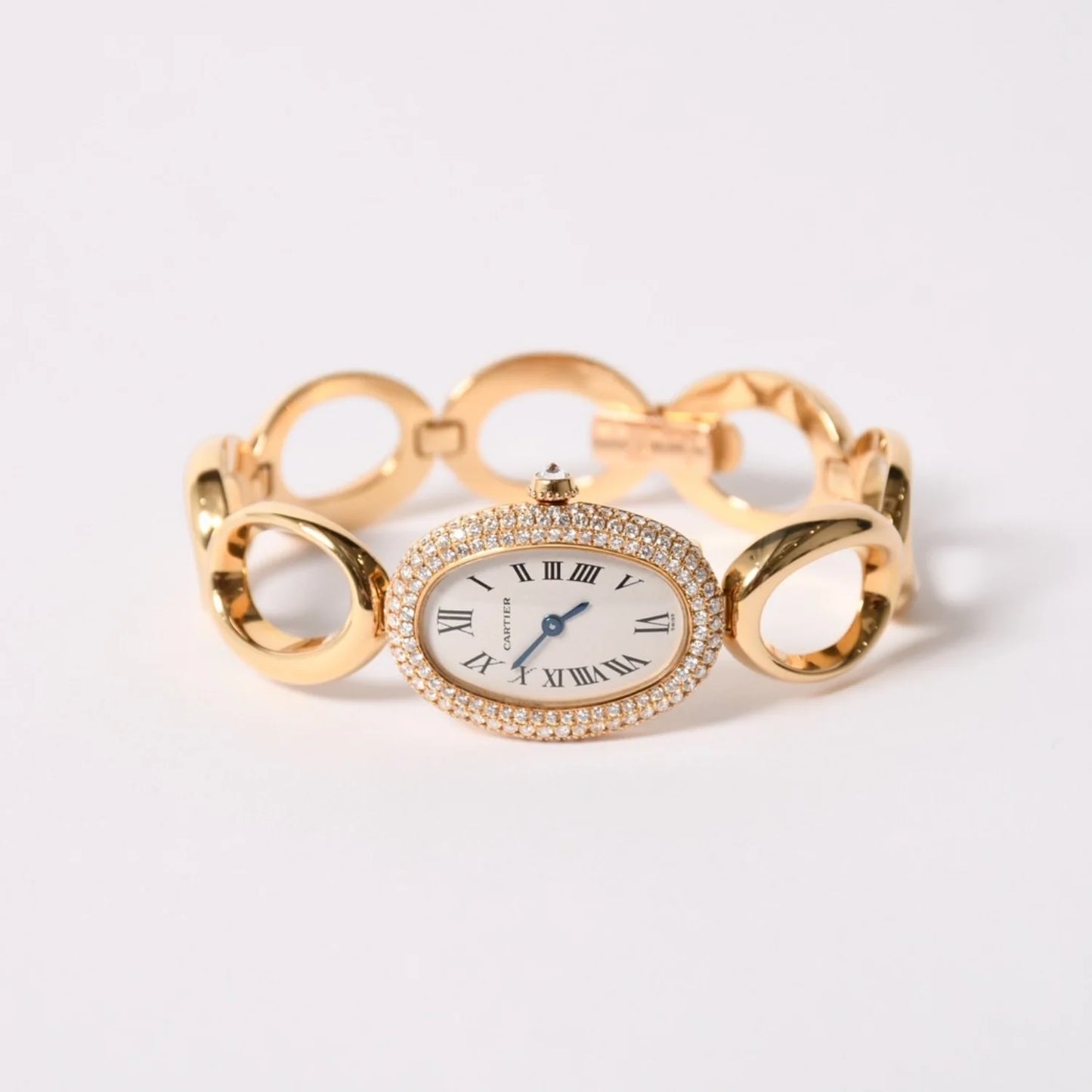 CARTIER Baignorire wristwatch 1968 Pavé diamond 18KYG Quartz