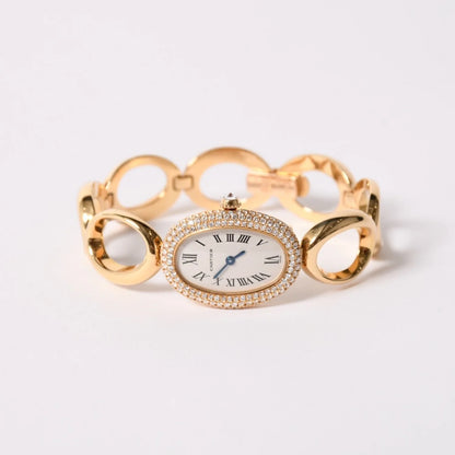 CARTIER Baignorire wristwatch 1968 Pavé diamond 18KYG Quartz
