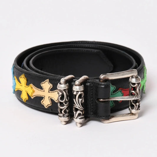CHROME HEARTS Black Belt Multicolor cross silver hardware