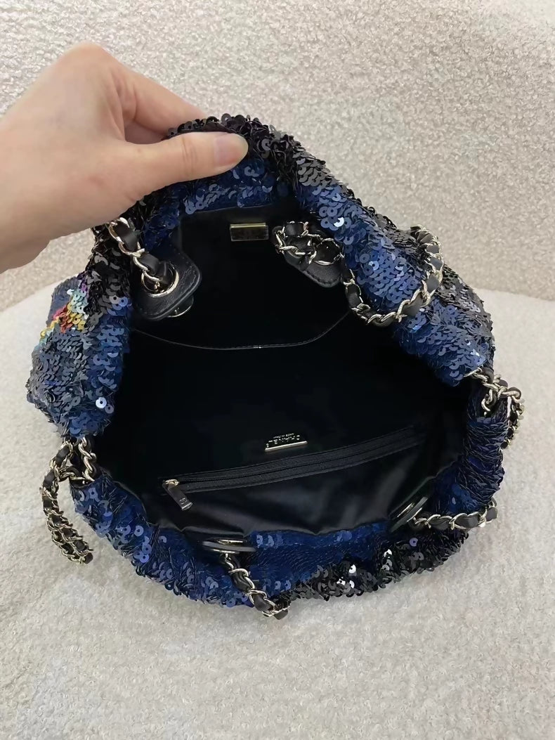 Chanel 21k sequined rainbow tote bag