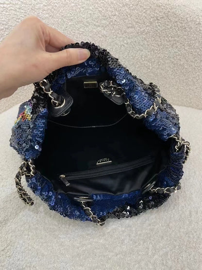 Chanel 21k sequined rainbow tote bag