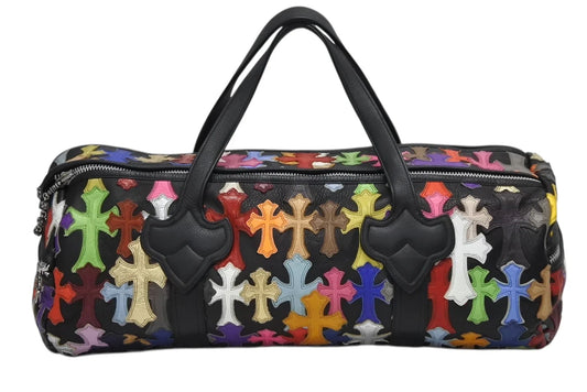 CHROME HEARTS black leather duffle SML bag with Multi-Patch Cross