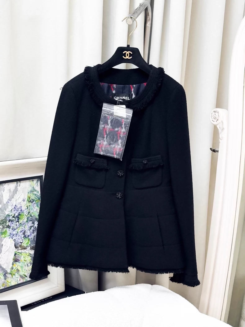 Chanel 08A black purple tweed jacket dress set