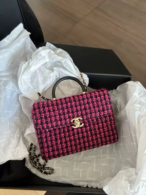 Chanel 23A Pink tweed houndstooth Box Bag