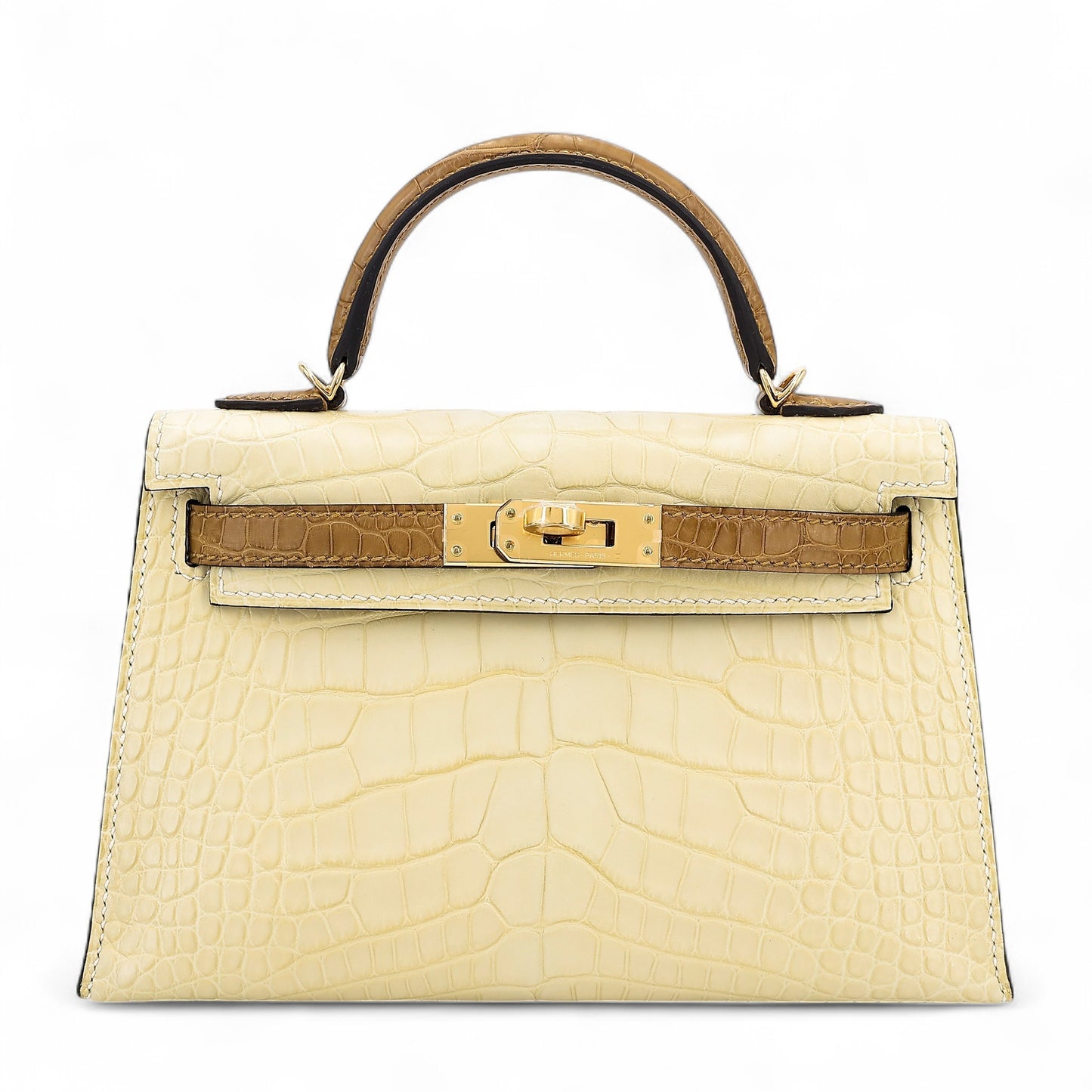 Hermes Mini Kelly 20 Kraft Vanille Matte Alligator Gold hardware