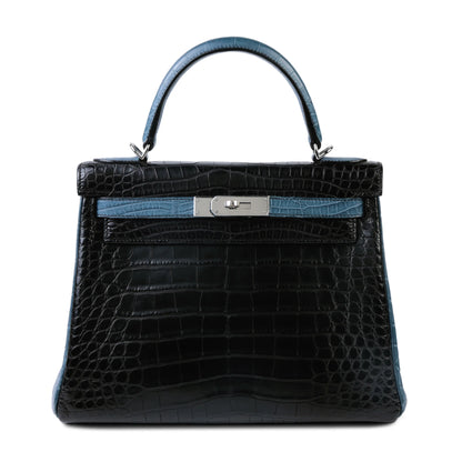 Hermes Kelly 28 Noir Colvert Matte Alligator Palladium hardware