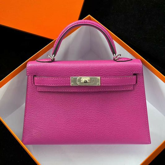 Hermès Mini Kelly 20 Rose Pourpre Swift/Chèvre with Palladium Hardware