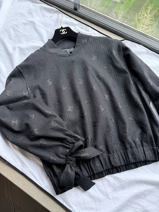 Chanel 24B all-over cc print black top