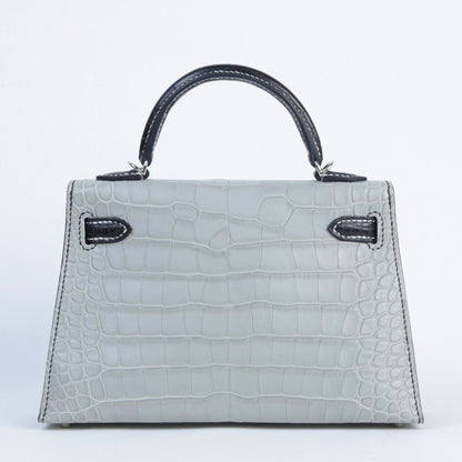 Hermes Mini Kelly 20 Noir Gris Perle Matte Alligator Palladium hardware