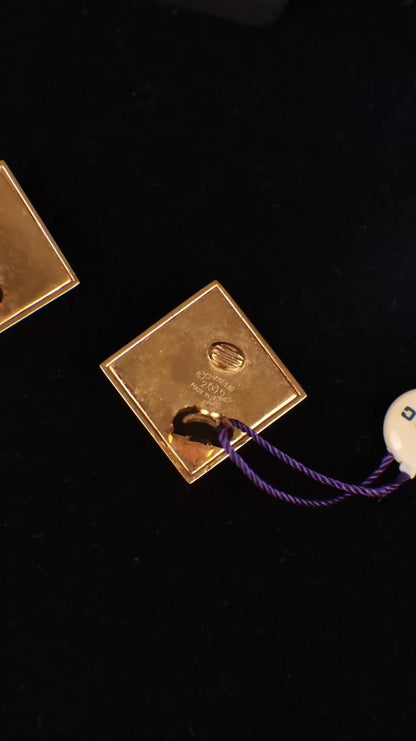 Chanel 1991 Gold Cube Double C Clip-on Earrings