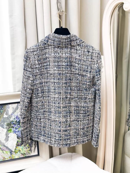 Chanel 20S grey sequined tweed jacket