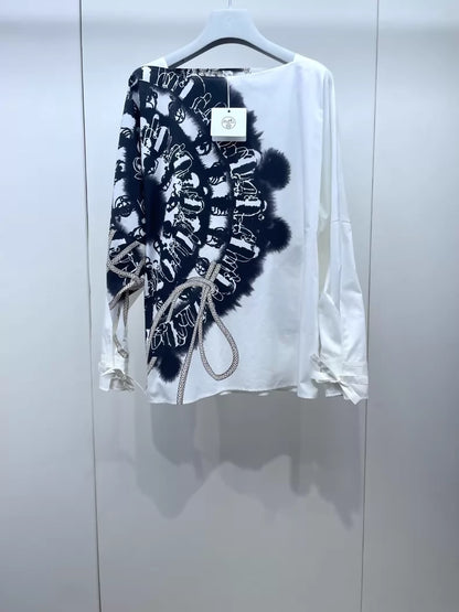 Hermes black and white print shirt with back waist