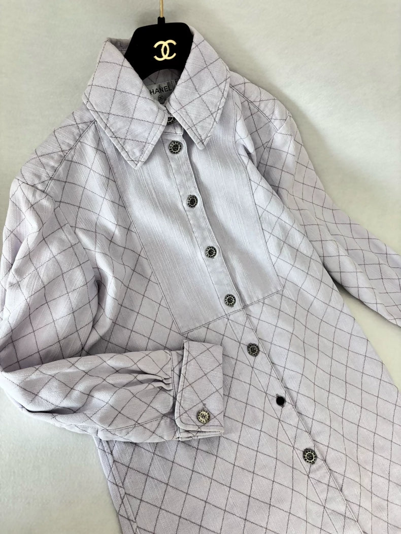 Chanel 20C Light Purple Denim Diamond Pattern Shirt