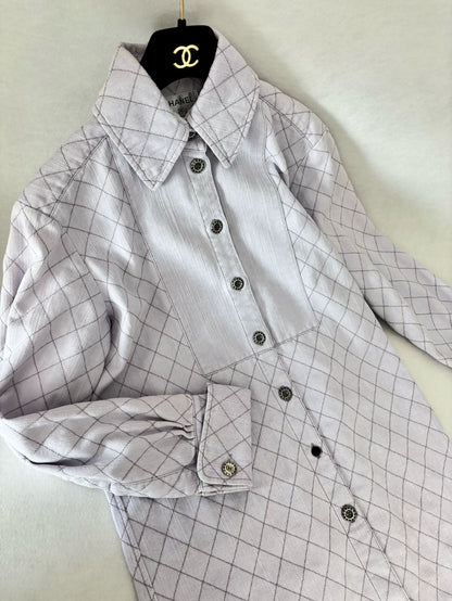 Chanel 20C Light Purple Denim Diamond Pattern Shirt
