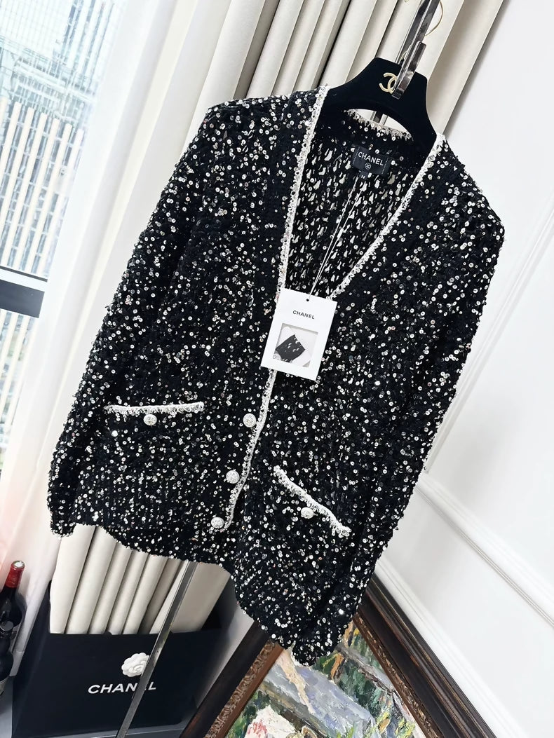 Chanel 23S black sequined cardigan