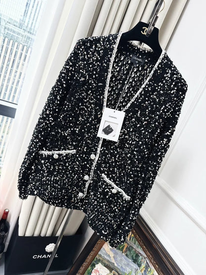 Chanel 23S black sequined cardigan