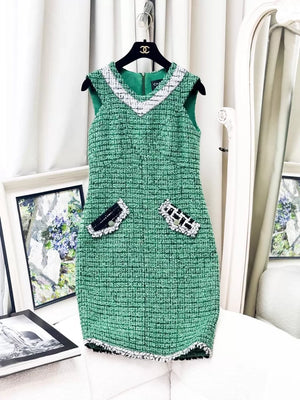 Chanel 25C green tweed Dress