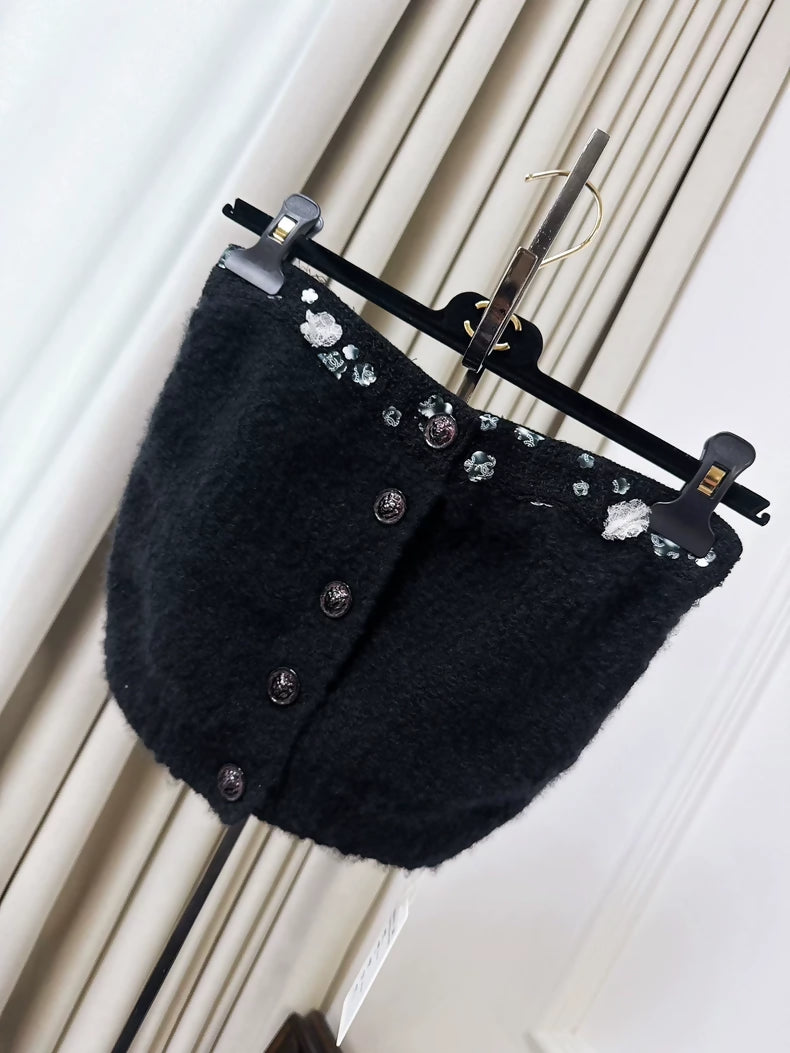 Chanel 22 Black Embroidered Floral Sequined Bandeau Top