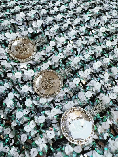 Chanel 23P silver and green sequined tweed jacket
