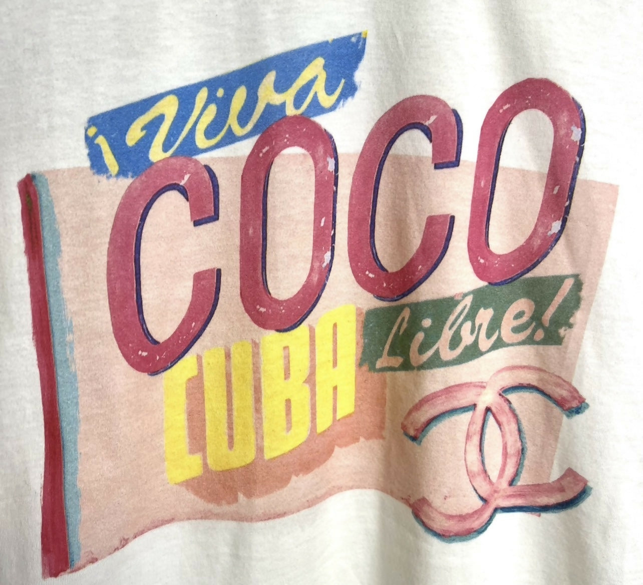 Chanel 17C CC Viva Coco Cuba Libre Baby Blue Multicolor Tee Shirt Size M