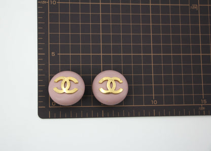 Chanel Vintage 87 Resin Purple Pink CC Logo Large Round Clip-on Earrings