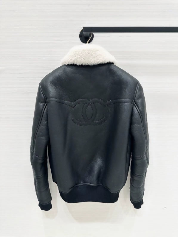 Chanel 26B black and white shearling coat