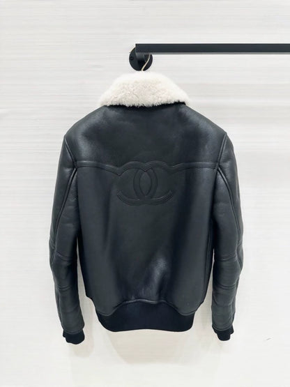 Chanel 26B black and white shearling coat