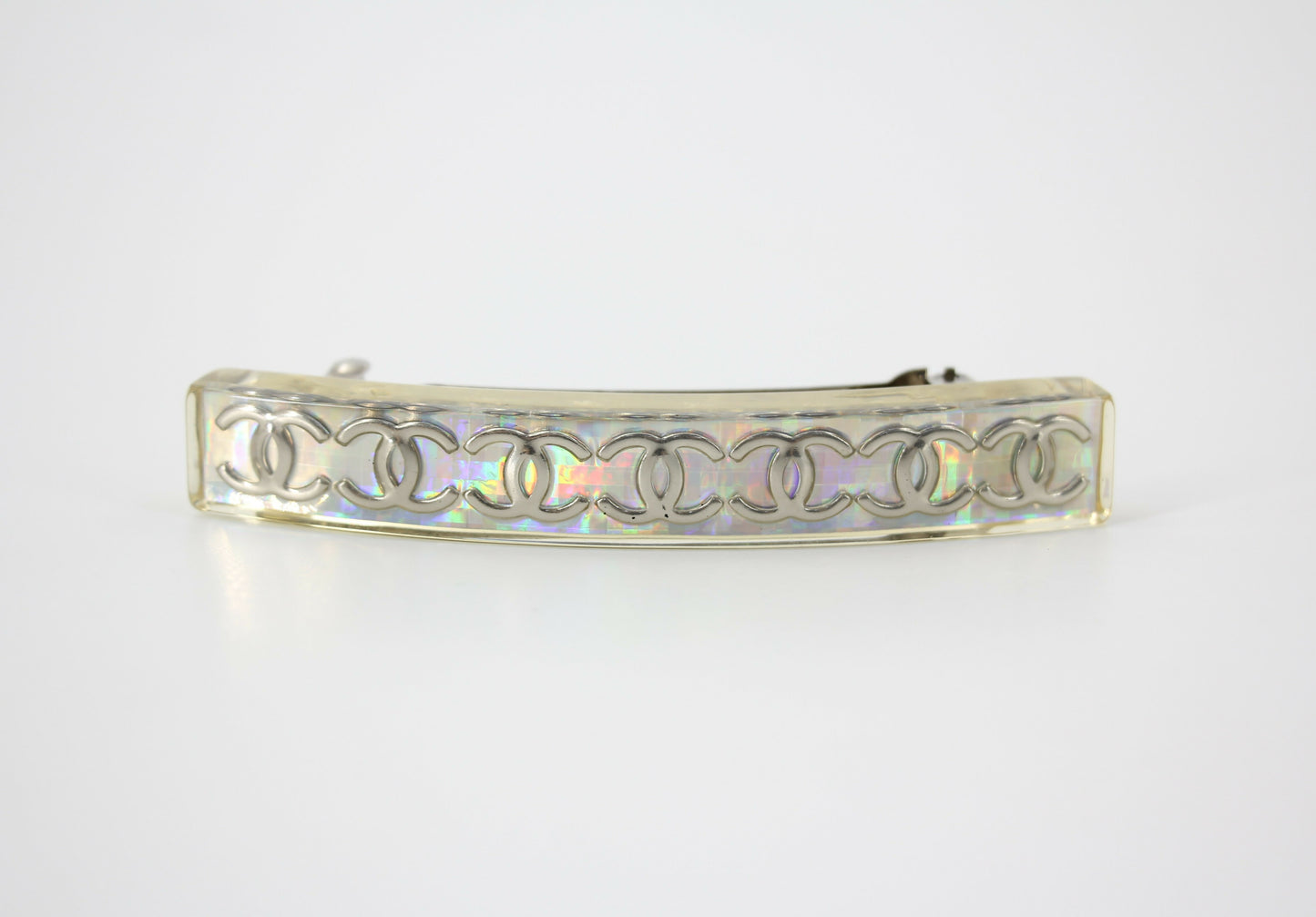 Chanel Vintage 97P Resin Iridescent Resin Seven Silver-Tone CC Logos Hair Clip