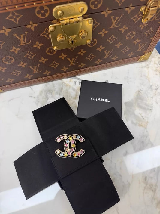 Chanel 25P Colored Five-Pointed Star Rhinestone Double C Brooch