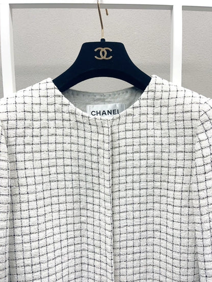 Chanel 16S White Plaid Coat