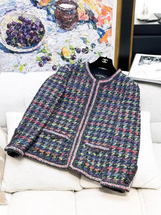 Chanel 20A colourful shimmering houndstooth tweed jacket