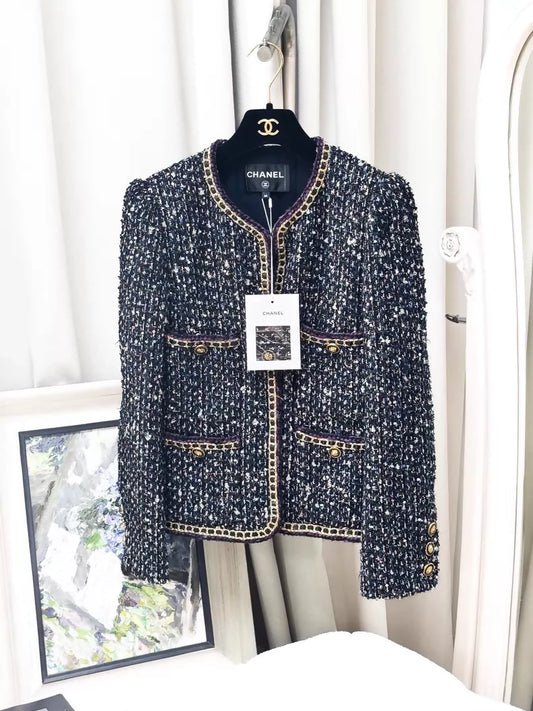 Chanel 21A black/gold sequined tweed jacket