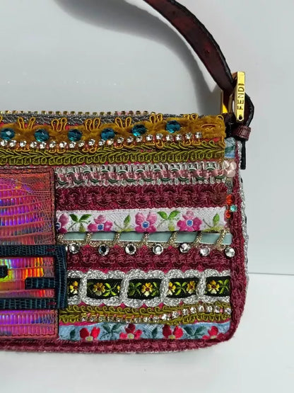 Fendi 2016 Rare Embellished Mixed Media Baguette Bag
