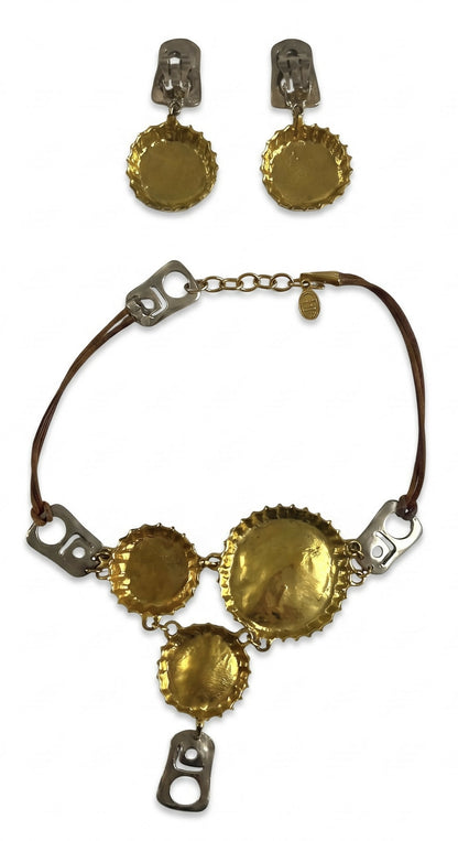 Christian Dior Bottle Cap Necklace & Matching Drop Earrings